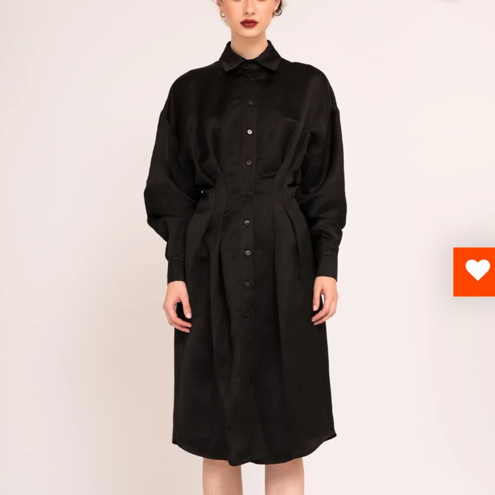 WAIST DARTED SHIRT DRESS WITH PUFFED SLEEVES